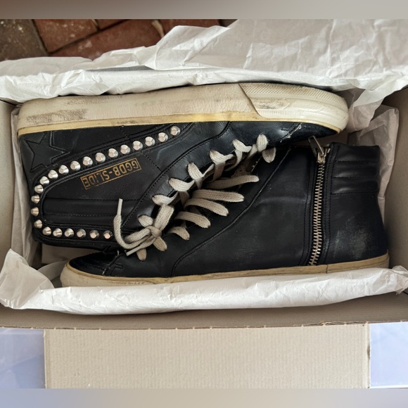 Black Leather Studded Goldens - Picture 2 of 7